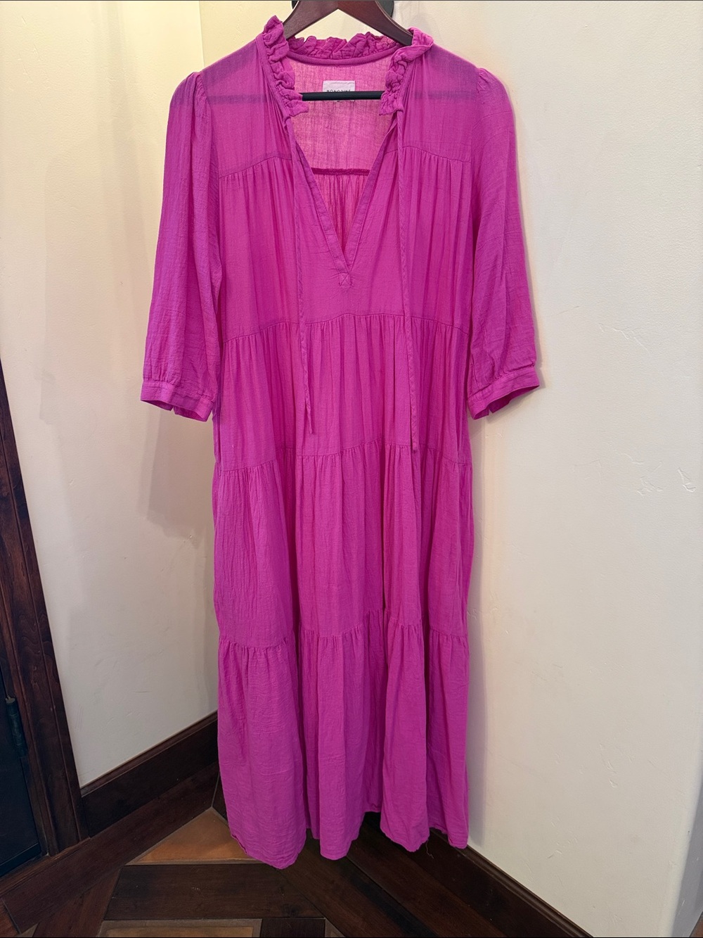 HONORINE Women's Magenta Tiered Midi Dress - 💯 cotton